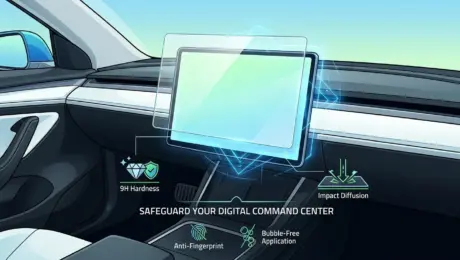 a tempered glass protector applied to an EV dashboard screen